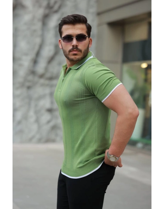 Erkek Fermuar Yakalı Kısa Kollu Tişört