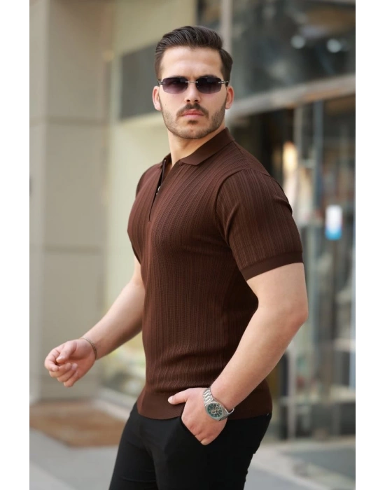 Erkek Fermuar Yakalı Kısa Kollu Tişört