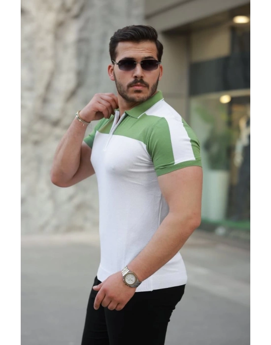 Erkek Fermuar Yakalı Kısa Kollu Tişört