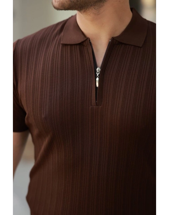 Erkek Fermuar Yakalı Kısa Kollu Tişört