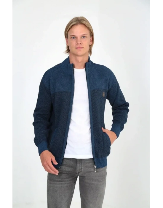 Erkek Fermuarlı Triko Hırka Yüksek Yaka, Cepli, Günlük Şık Rahat Kalıp Triko  avi