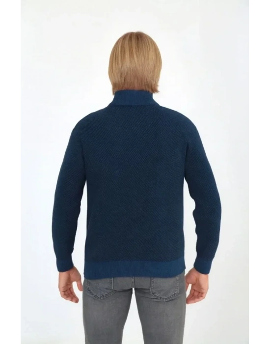 Erkek Fermuarlı Triko Hırka Yüksek Yaka, Cepli, Günlük Şık Rahat Kalıp Triko  avi