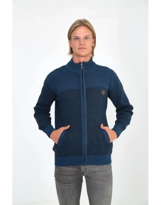 Erkek Fermuarlı Triko Hırka Yüksek Yaka, Cepli, Günlük Şık Rahat Kalıp Triko  avi