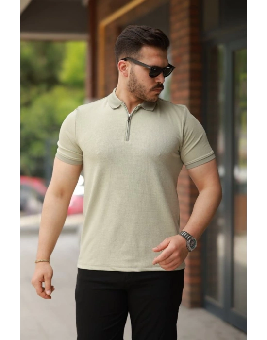 Erkek Fermuarlı Yaka Kısa Kollu Tişört