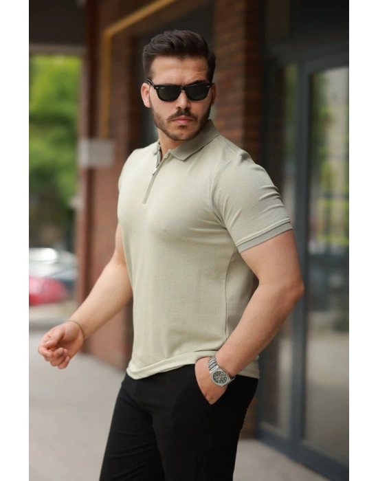 Erkek Fermuarlı Yaka Kısa Kollu Tişört