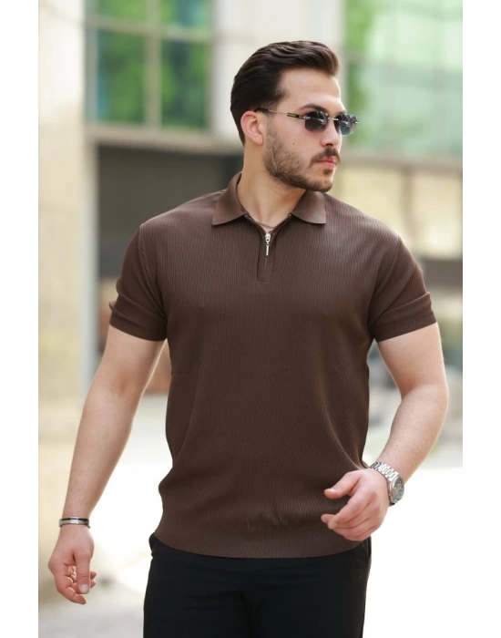 Erkek Fermuarlı Yakalı Kısa Kollu Tshirt