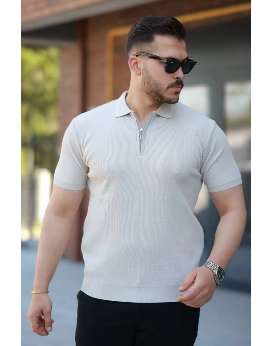 Erkek Fermuarlı Yakalı Kısa Kollu Tshirt