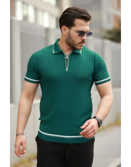 Erkek Fermuarlı Yakalı Kısa Kollu Tshirt