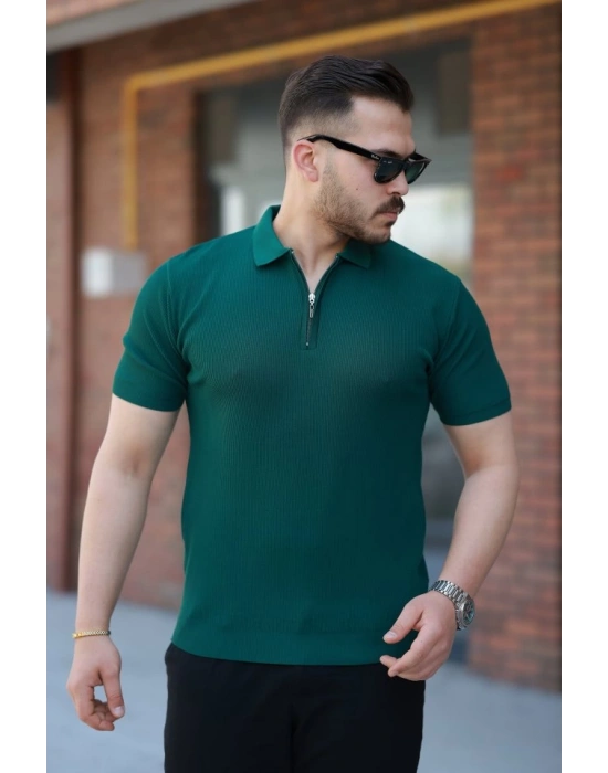 Erkek Fermuarlı Yakalı Kısa Kollu Tshirt