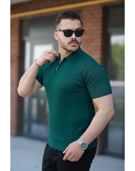 Erkek Fermuarlı Yakalı Kısa Kollu Tshirt