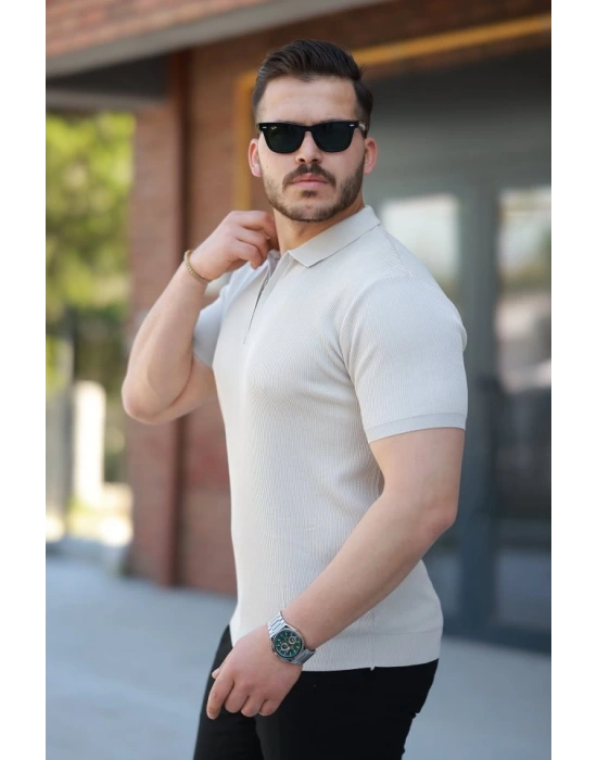 Erkek Fermuarlı Yakalı Kısa Kollu Tshirt