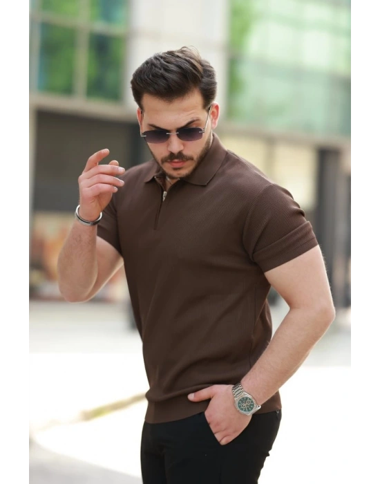 Erkek Fermuarlı Yakalı Kısa Kollu Tshirt