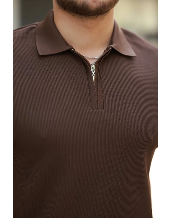 Erkek Fermuarlı Yakalı Kısa Kollu Tshirt