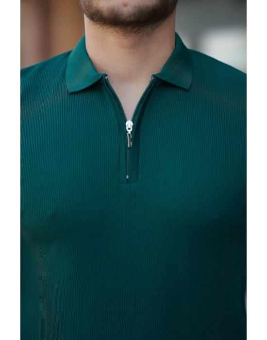 Erkek Fermuarlı Yakalı Kısa Kollu Tshirt