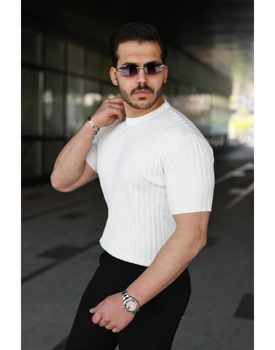 Erkek Fitilli Bisiklet Yaka Kısa Kollu Tişört