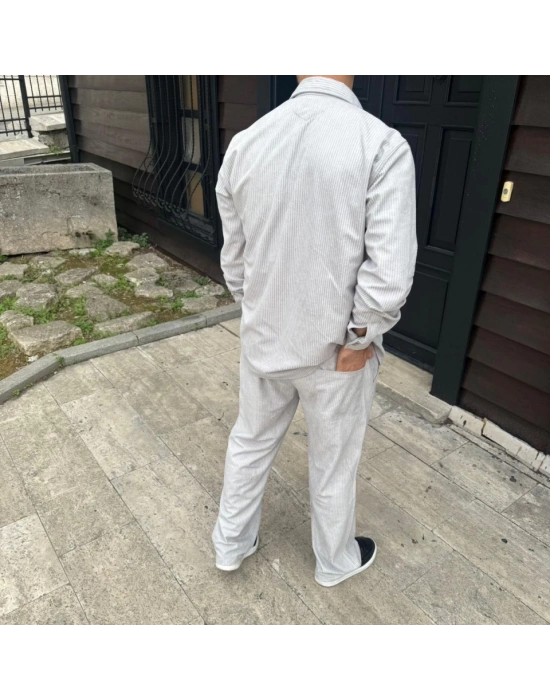 Erkek Fitilli Kadife Cepli Buggy Pantolon Oversize Rahat Kalıp  Gri