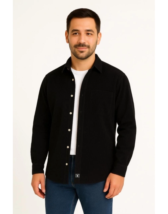 Erkek Fitilli Kadife Cepli Gömlek Oversize Rahat Kalıp  iyah