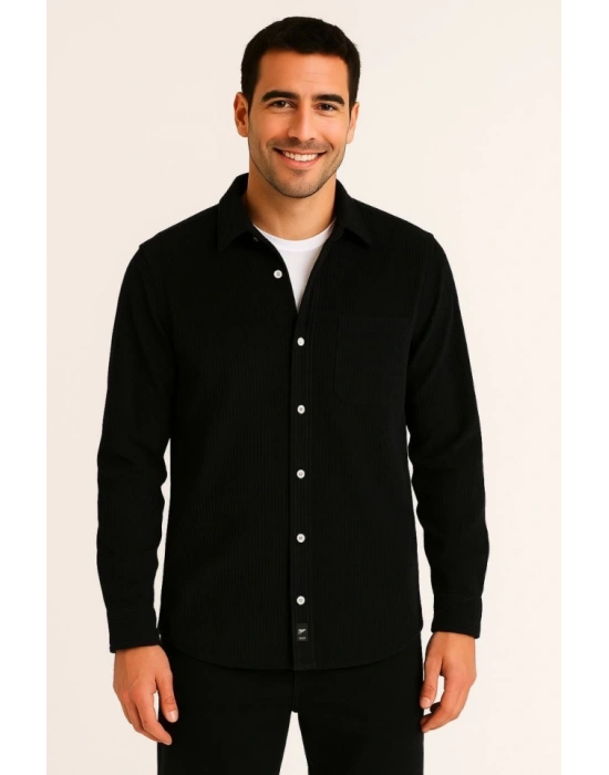 Erkek Fitilli Kadife Cepli Gömlek Oversize Rahat Kalıp  iyah