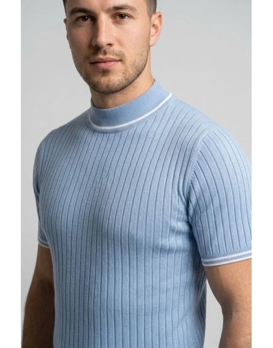 Erkek Fitilli Triko Dokuma Kısa Kol Tişört Yarım Boğaz odern Yazlık Thirt  Bebe avisi