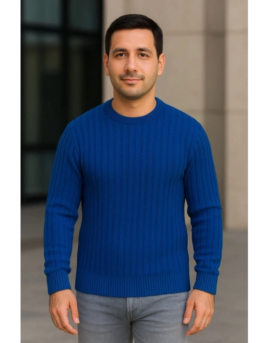 Erkek Fitilli Triko Kazak 2’li et – iyah  aks avisi, Kalın Dokuma Pamuklu Regular Fit Bisiklet Yaka Uzun Kollu Rahat Kışlık Kazak Kombini