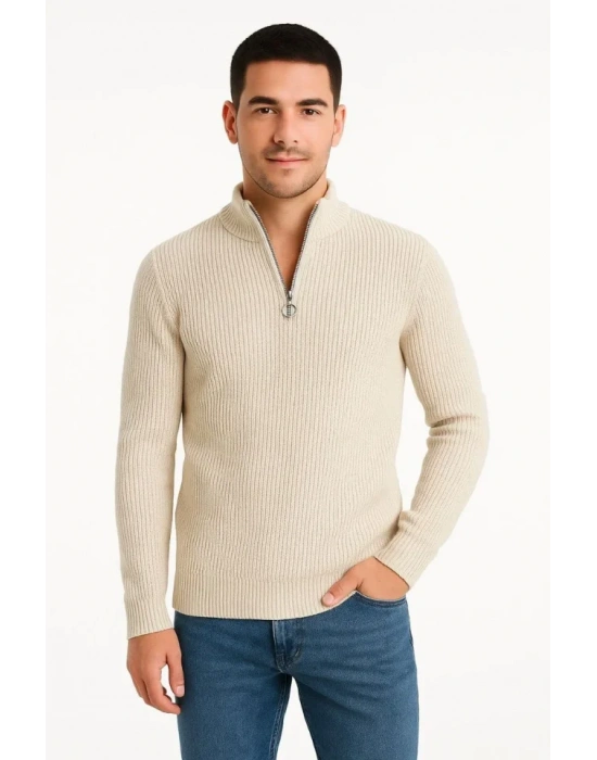 Erkek Fitilli Triko Kazak 3’lü et – Antrasit, iyah, Bej Kalın Dokuma Pamuklu Regular Fit V Yaka Fermuarlı Uzun Kollu Rahat Kışlık Kazak Kombini