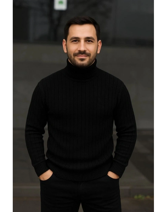 Erkek Fitilli Triko Kazak 3lÜ et Bej Haki iyah Regular Balıkcı Yaka Tam Boğazlı Triko eti odeli Kazak