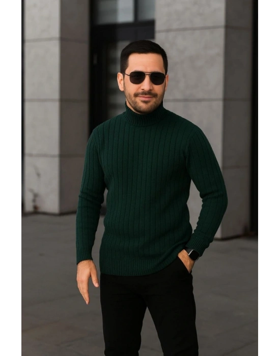 Erkek Fitilli Triko Kazak 3lÜ et Gri Haki iyah Regular Balıkcı Yaka Tam Boğazlı Triko eti odeli Kazak