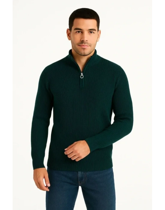 Erkek Fitilli Triko Kazak 3’lü et – Haki, iyah, Antrasit Kalın Dokuma Pamuklu Regular Fit V Yaka Fermuarlı Uzun Kollu Rahat Kışlık Kazak Kombini