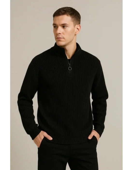 Erkek Fitilli Triko Kazak 3’lü et – int Yeşili, iyah, Bej Kalın Dokuma Pamuklu Regular Fit V Yaka Fermuarlı Uzun Kollu Rahat Kışlık Kazak Kombini