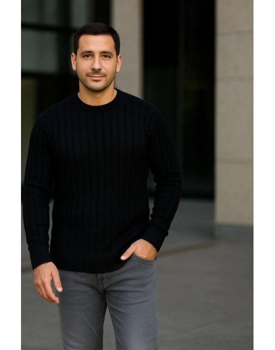 Erkek Fitilli Triko Kazak 4’lü Set – Beyaz, Haki, Bej, Siyah  Kalın Dokuma Pamuklu Regular Fit Bisiklet Yaka Uzun Kollu Kışlık Ve Baharlık Rahat Triko Kombini