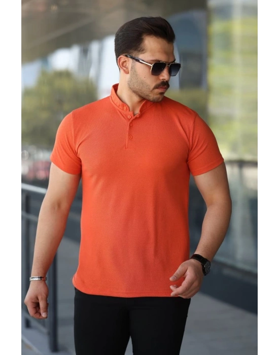 Erkek Hakim Yaka Dokuma Pamuklu Kumaş Kısa Kollu Tişört