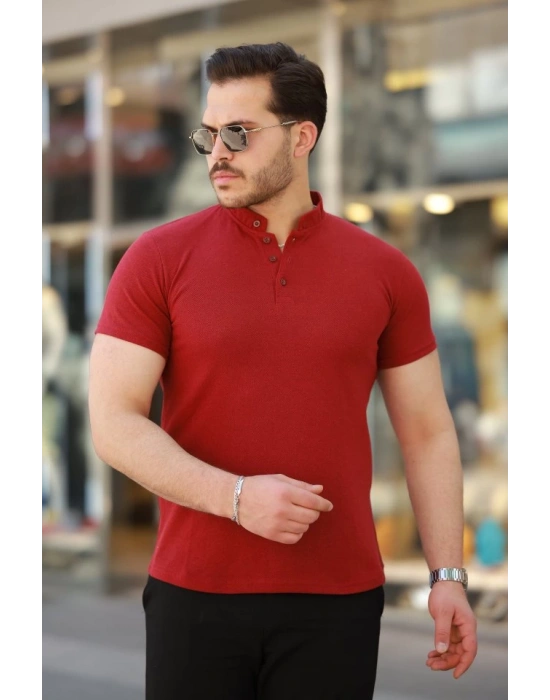 Erkek Hakim Yaka Dokuma Pamuklu Kumaş Kısa Kollu Tshirt