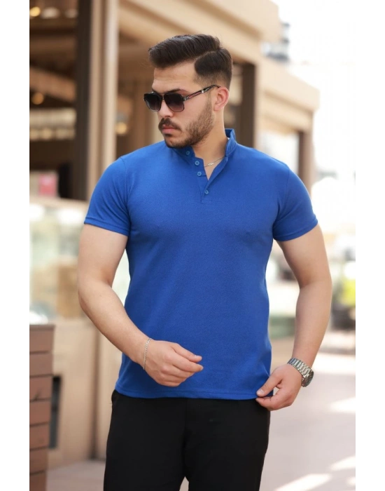 Erkek Hakim Yaka Dokuma Pamuklu Kumaş Kısa Kollu Tshirt