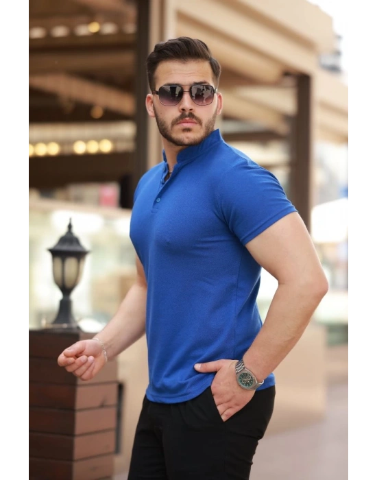 Erkek Hakim Yaka Dokuma Pamuklu Kumaş Kısa Kollu Tshirt