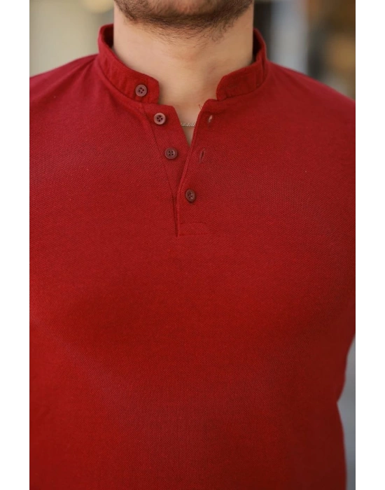 Erkek Hakim Yaka Dokuma Pamuklu Kumaş Kısa Kollu Tshirt