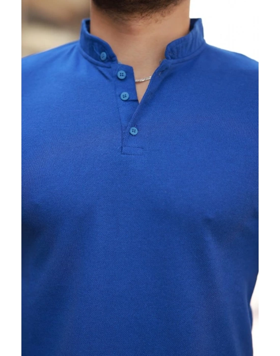 Erkek Hakim Yaka Dokuma Pamuklu Kumaş Kısa Kollu Tshirt