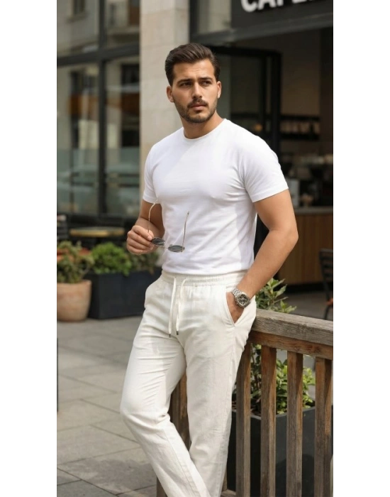 Erkek İç Göstermez Yıkamalı Keten Pantolon