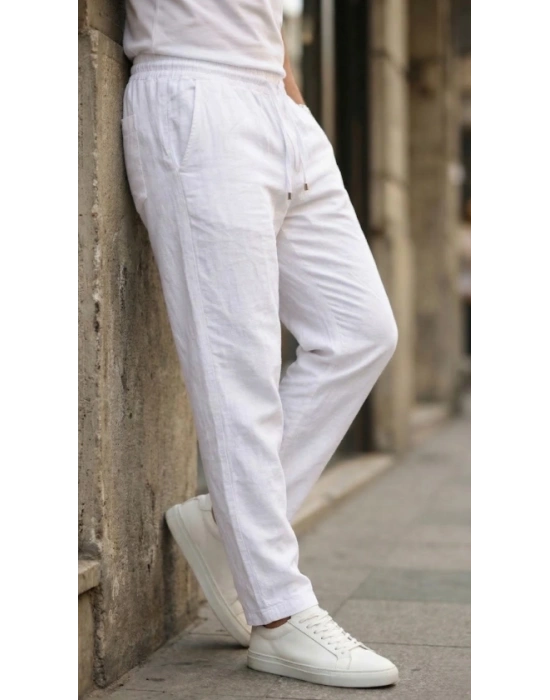 Erkek İç Göstermez Yıkamalı Keten Pantolon