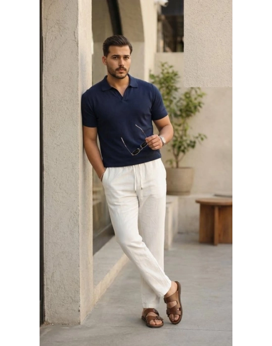 Erkek İç Göstermez Yıkamalı Keten Pantolon