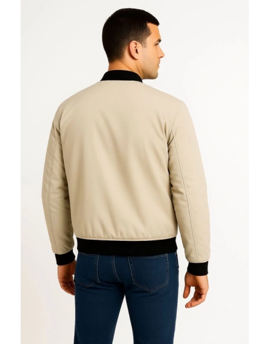 Erkek Içi Astarlı Fermuarlı Bomber ont Ceket  Bej