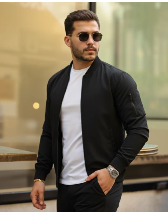 Erkek Içi Astarlı Fermuarlı Bomber evsimlik Ceket  iyah