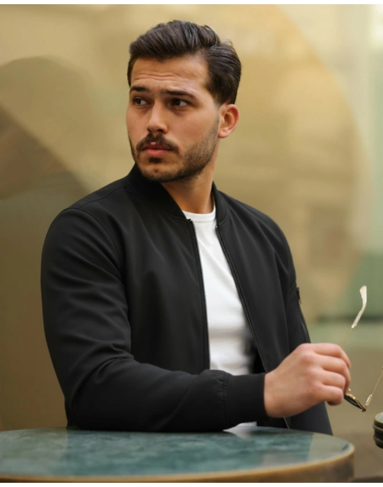 Erkek Içi Astarlı Fermuarlı Bomber evsimlik Ceket  iyah