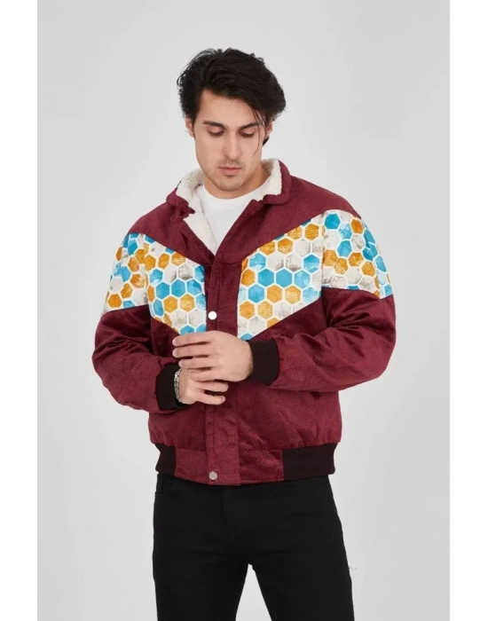 Erkek İçi Astarlı İçten Yaka Kısmı Peluşlu Beyaz Şeritli Vintage Ceket  ürdüm