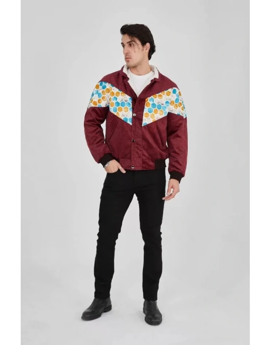 Erkek İçi Astarlı İçten Yaka Kısmı Peluşlu Beyaz Şeritli Vintage Ceket  ürdüm