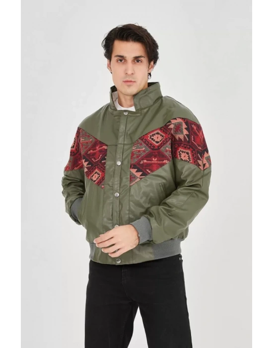 Erkek İçi Astarlı İçten Yaka Kısmı Peluşlu uni Kumaş Vintage Ceket  Haki