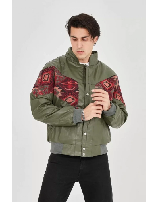 Erkek İçi Astarlı İçten Yaka Kısmı Peluşlu uni Kumaş Vintage Ceket  Haki