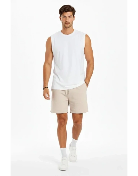 Erkek ıfır Kolsuz Atlet Bisiklet Yaka Oversize Basic por Üst, Günlük Ve Fitness Kullanımına Uygun  Beyaz