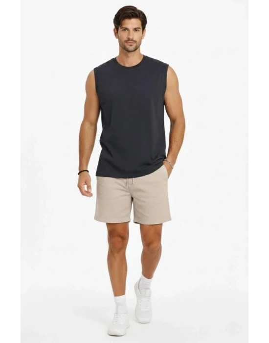 Erkek ıfır Kolsuz Atlet Bisiklet Yaka Oversize Basic por Üst, Günlük Ve Fitness Kullanımına Uygun  Füme