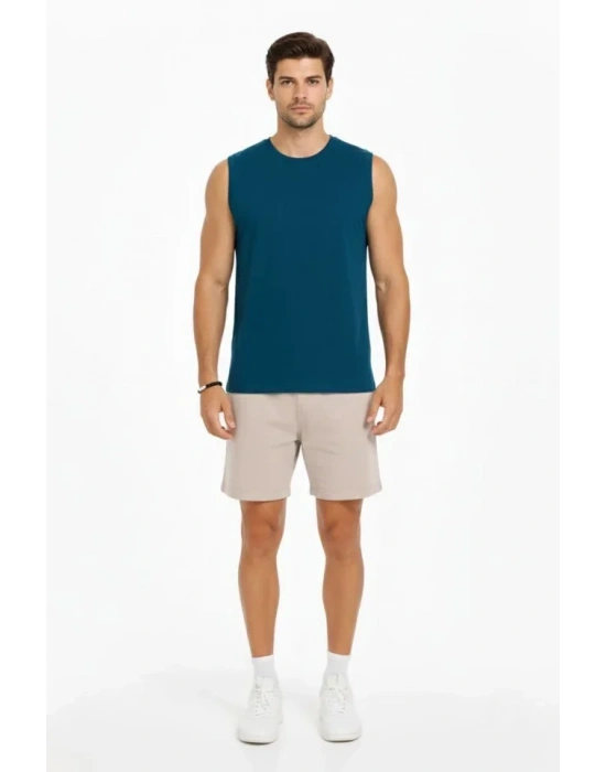 Erkek ıfır Kolsuz Atlet Bisiklet Yaka Oversize Basic por Üst, Günlük Ve Fitness Kullanımına Uygun  İndigo