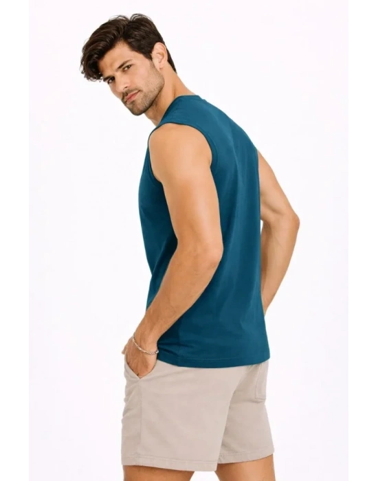 Erkek ıfır Kolsuz Atlet Bisiklet Yaka Oversize Basic por Üst, Günlük Ve Fitness Kullanımına Uygun  İndigo